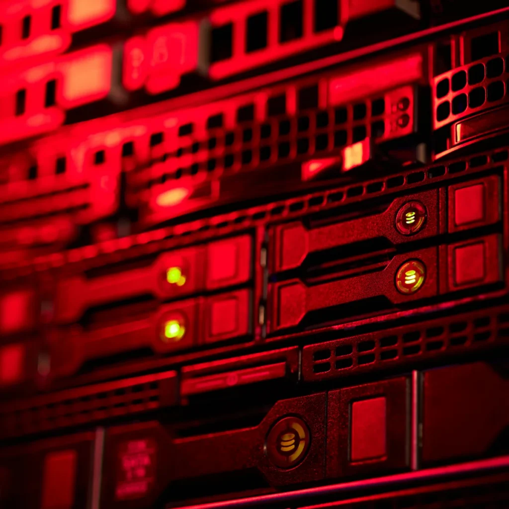 Data center servers lit in red